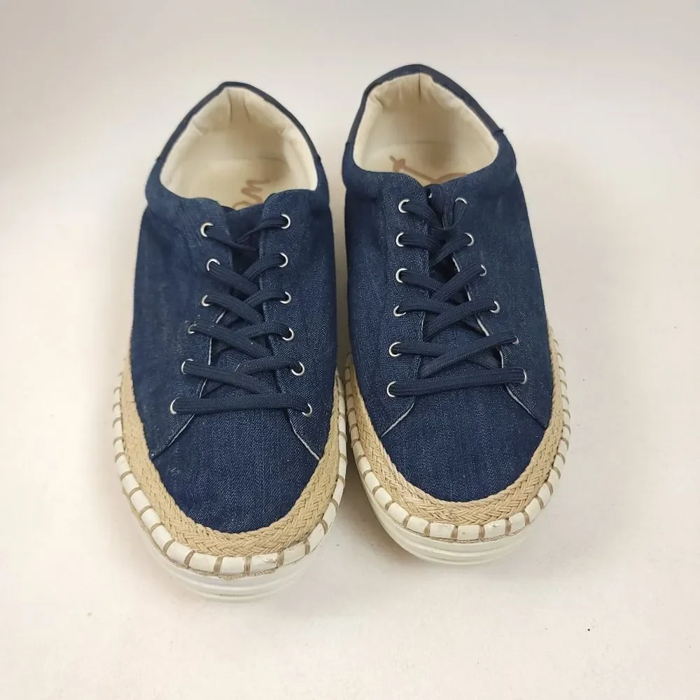 Sam Edelman kavi Denim espadrille Platform Wedge sneaker shoe navy blue Size 9.5